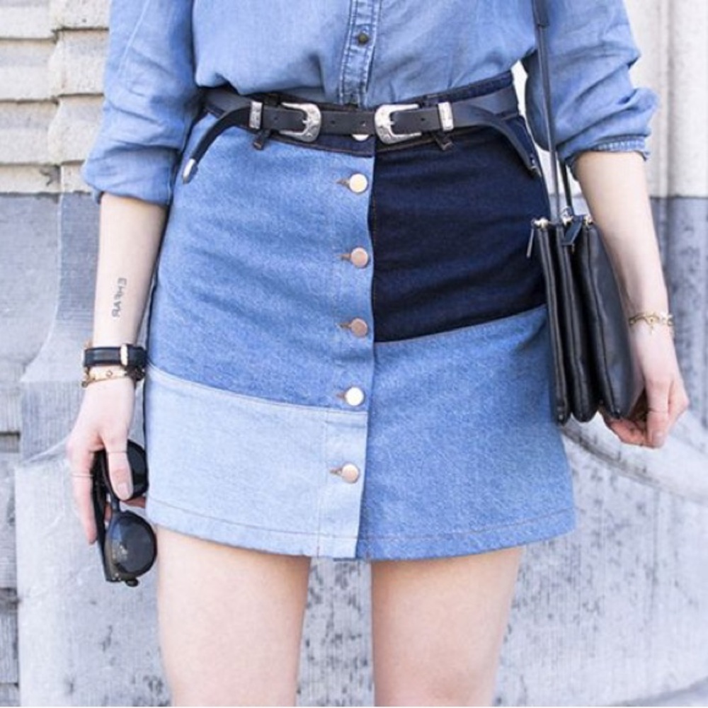 H&M Colorblock Denim Skirt